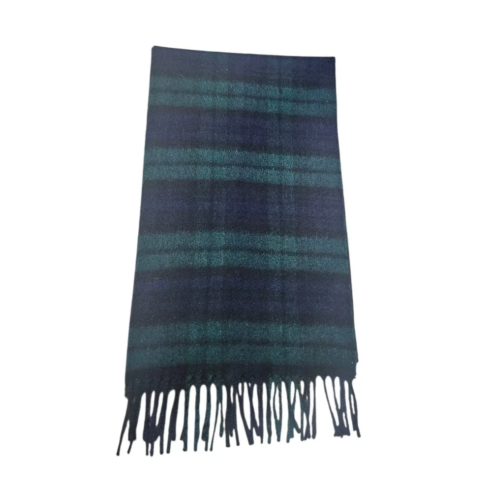 Johnstons of Elgin 100% Cashmere Scarf Black Watch Plaid Navy‎ Scotland Flaws